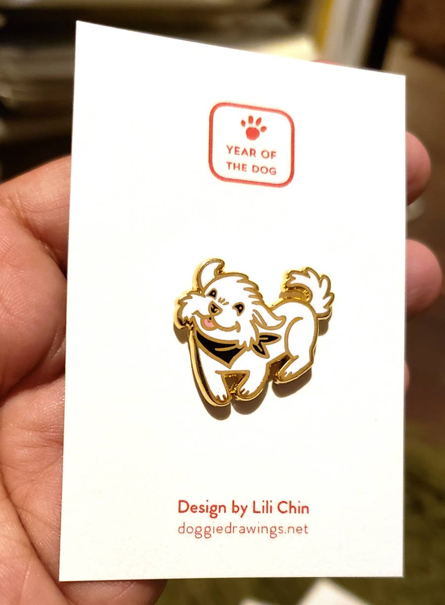 Lili Chin Art - Maltese /Fluffy white dog dog enamel pin