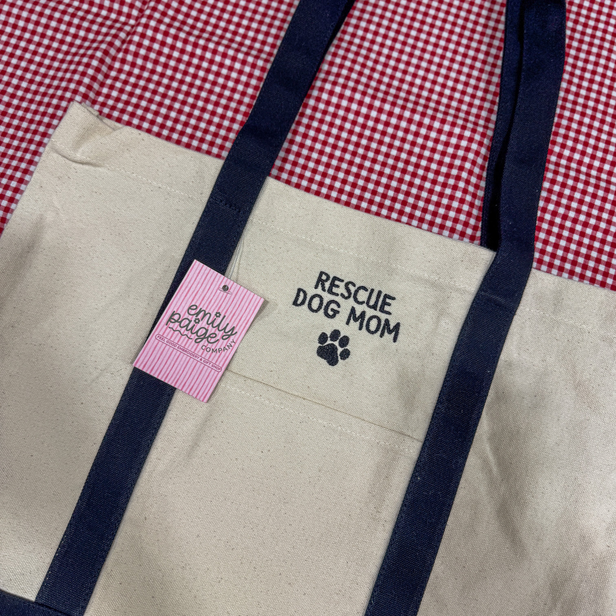 Emily Paige Company - Rescue Dog Mom Embroidered Canvas Tote Bag