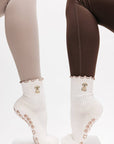 Almla Active - Golden Retriever Ruffle Pilates Socks Brown Paw Shaped Grips
