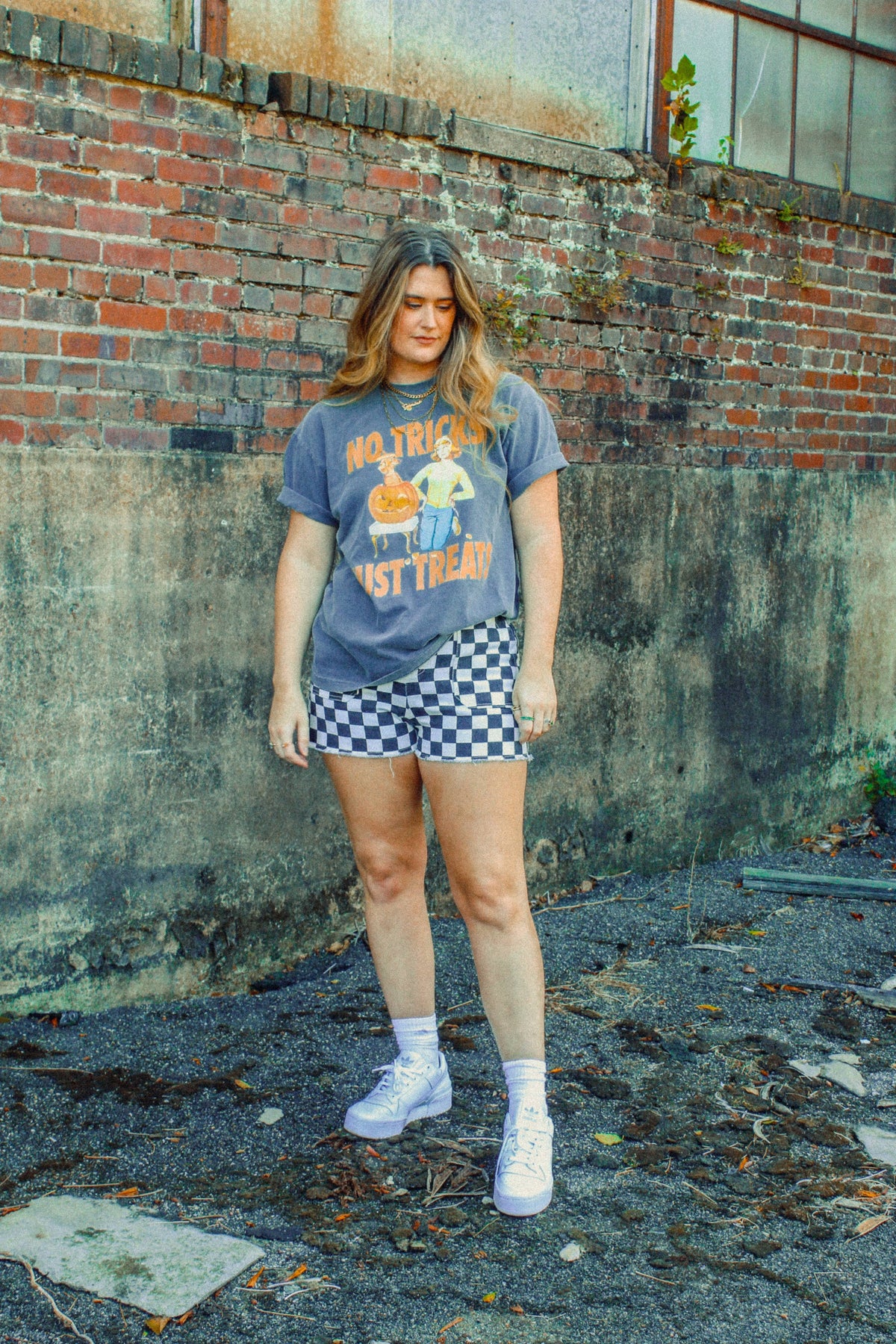 The Clandestine Underground - No Tricks Just Treats, Halloween Boxy TShirt: Washed Dark Denim