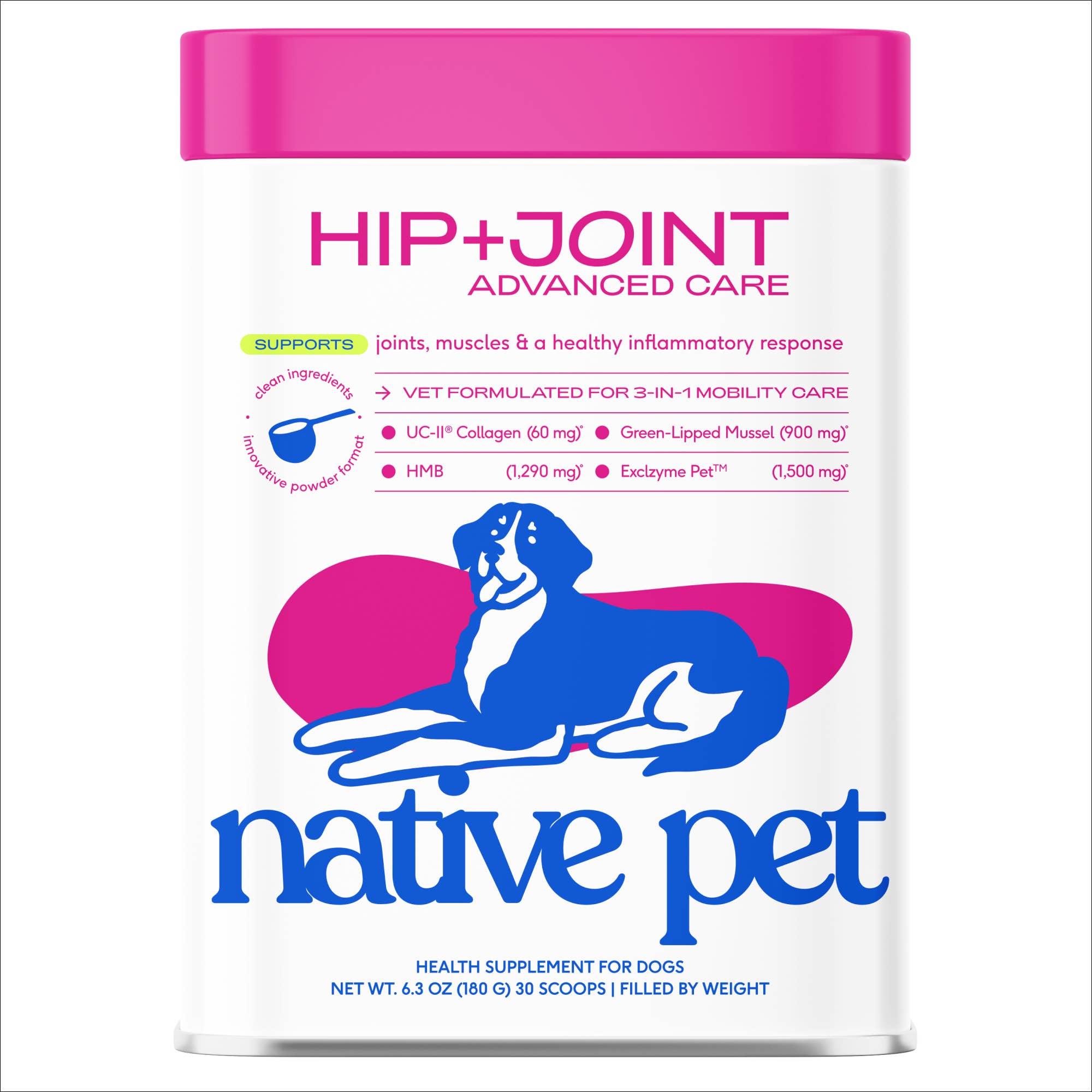 Native Pet - Hip+Joint Advanced Care Powder Joint, Muscle &amp; Inflammation: 60 scoops