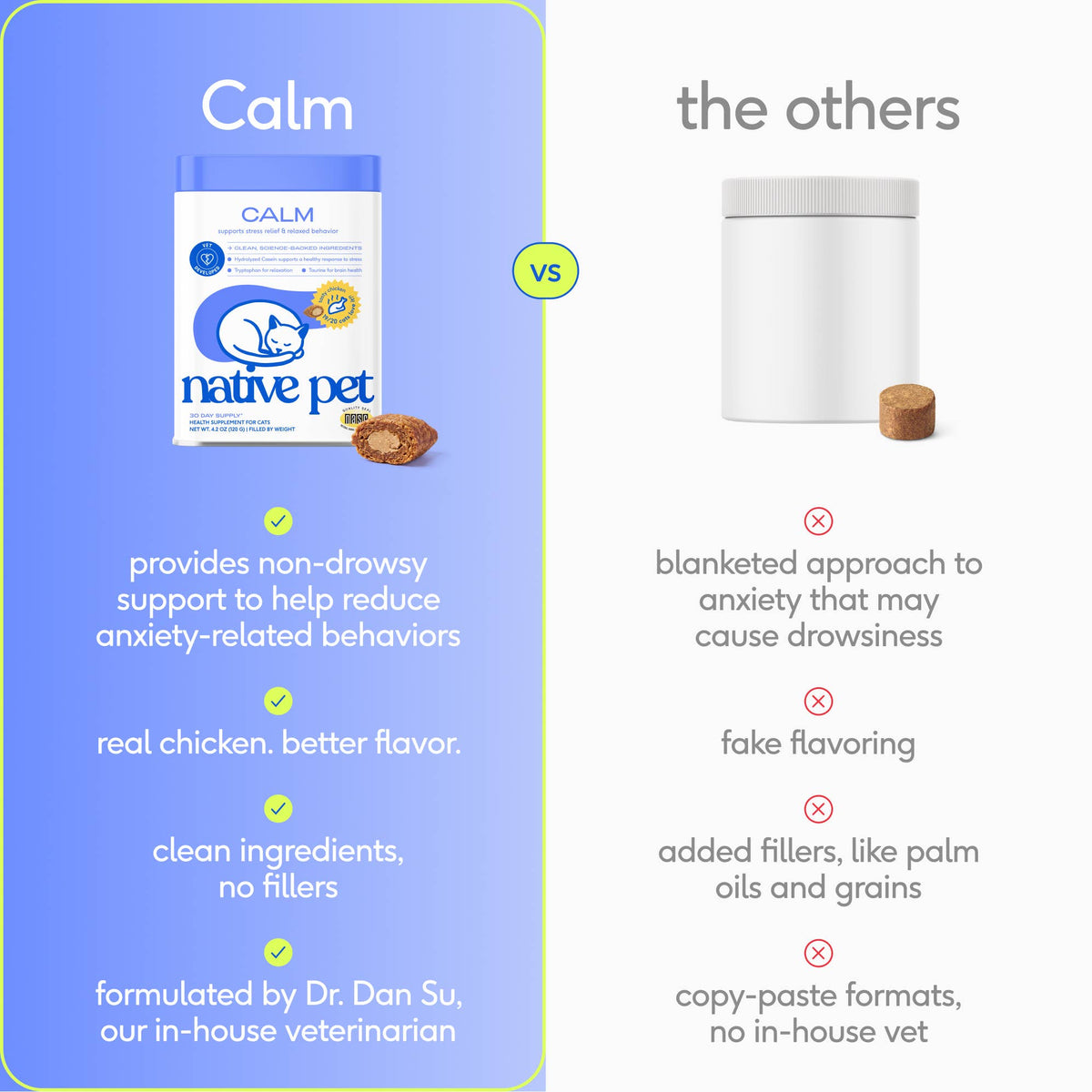 Native Pet - Calm Pillow Chews Anxiety &amp; Stress Supplement for Cats