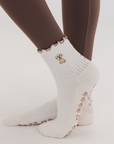 Almla Active - Golden Retriever Ruffle Pilates Socks Brown Paw Shaped Grips