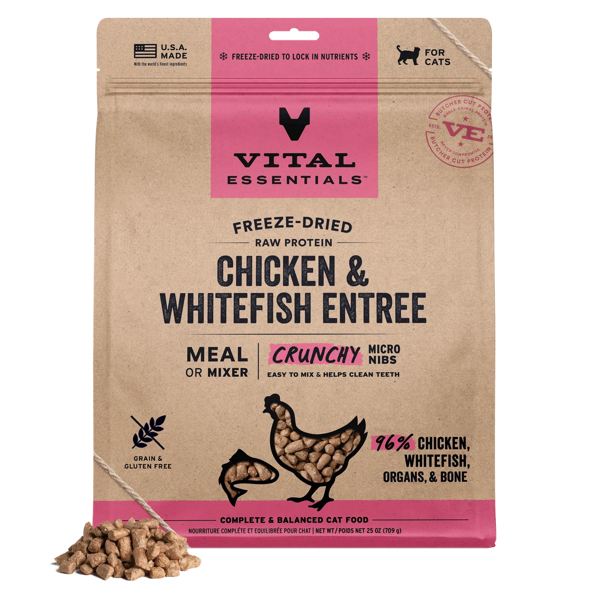 Vital Essentials Freeze Dried Cat Micro Nibs - Chicken Whitefish