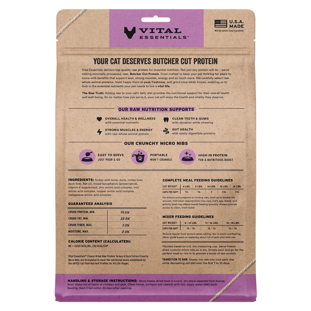 Vital Essentials Freeze-Dried Cat Crunchy Micro Nibs - Turkey &amp; Duck