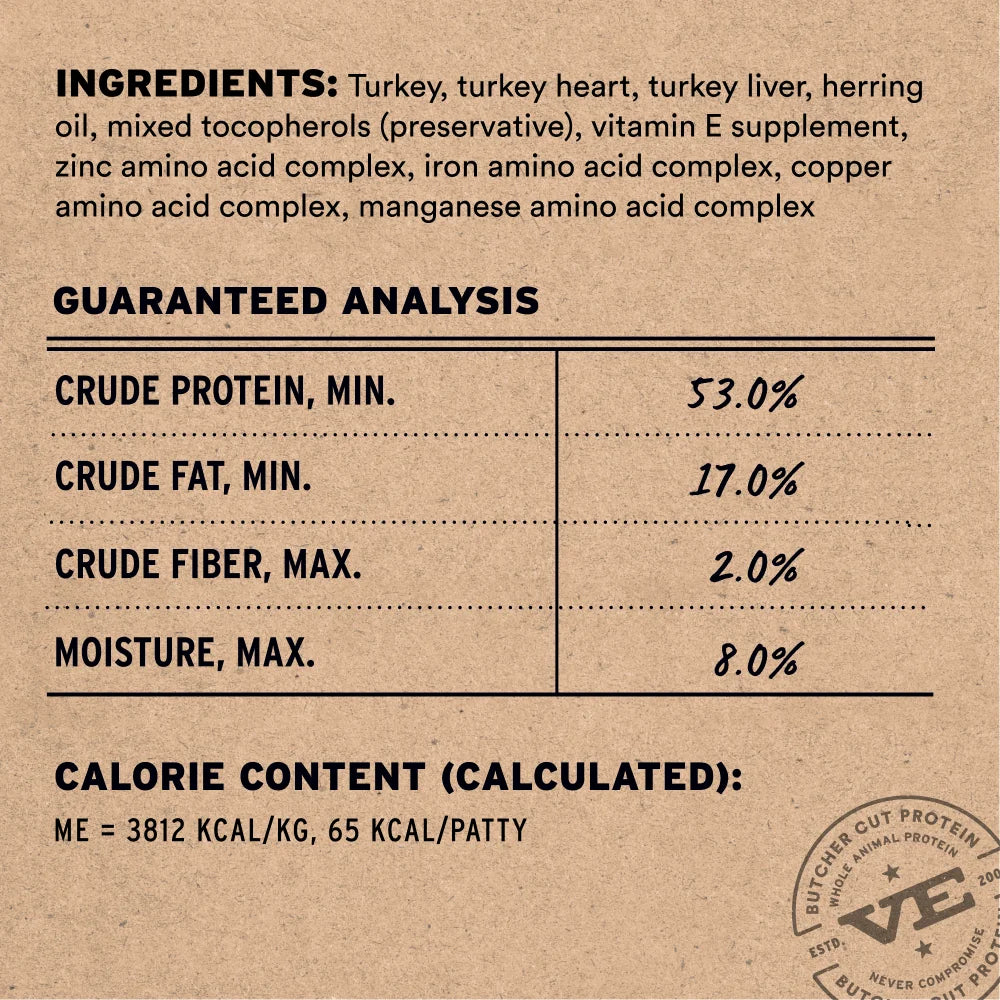 Vital Essentials Freeze-Dried Raw Protein Turkey Mini Patties Cat Food
