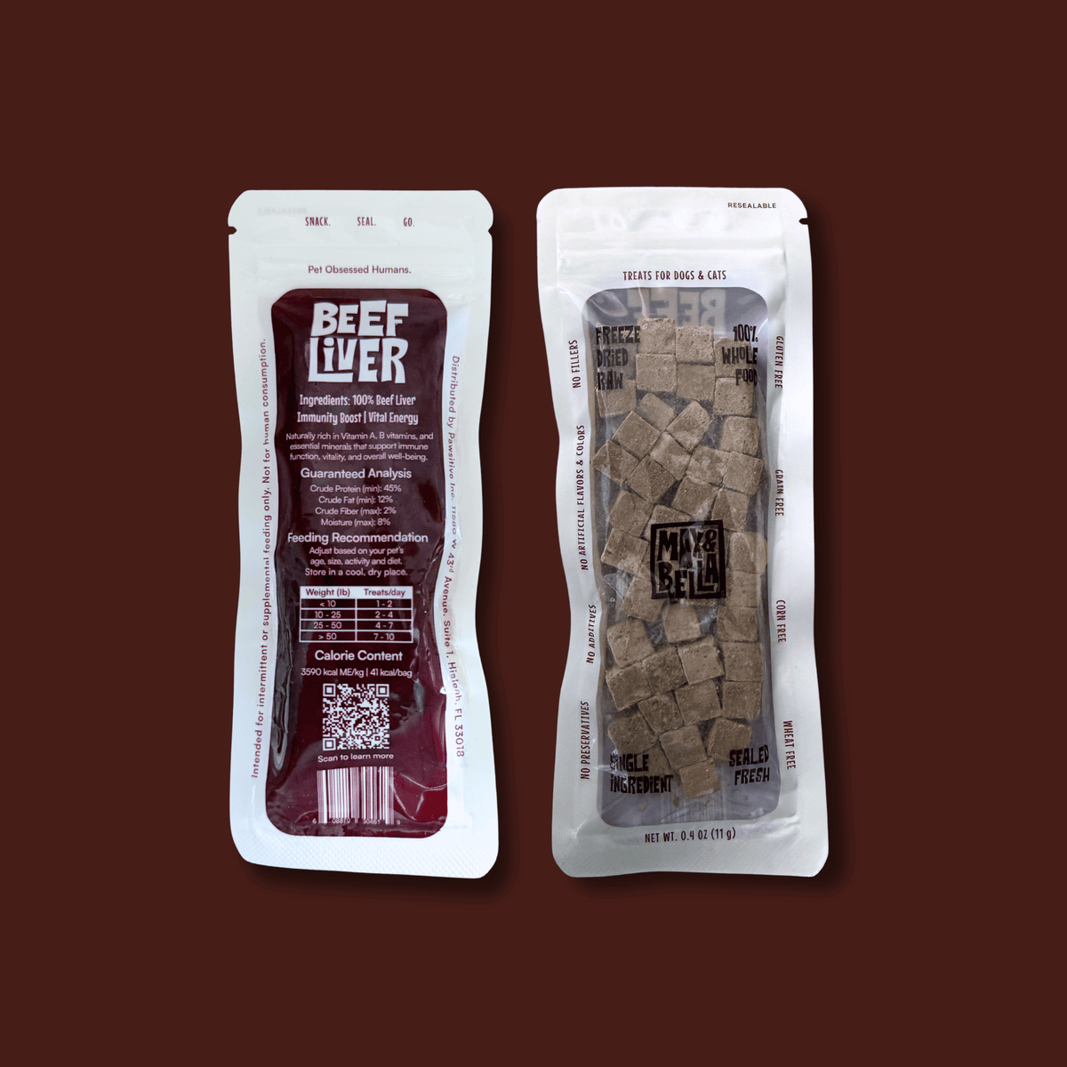 Max &amp; Bella - Freeze-Dried Beef Liver Treats for Dogs &amp; Cats — Single Ingredient, Grab-and-Go Packs: 10-PACK