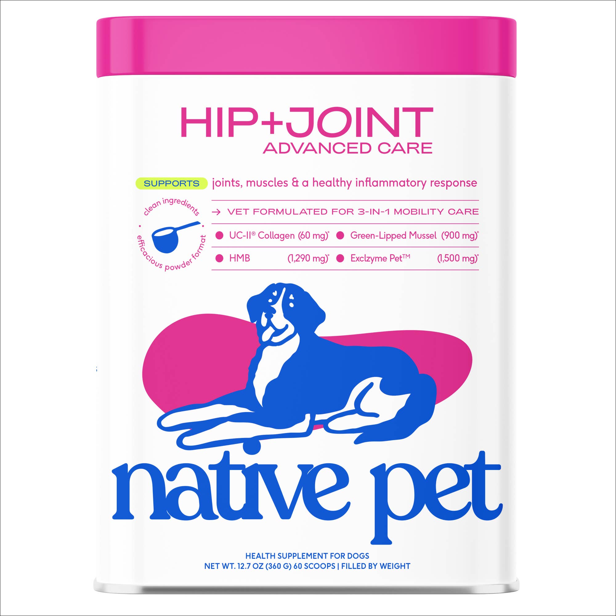 Native Pet - Hip+Joint Advanced Care Powder Joint, Muscle &amp; Inflammation: 60 scoops
