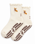 Almla Active - Corgi Embroidered Pilates Socks Brown Paw Grips