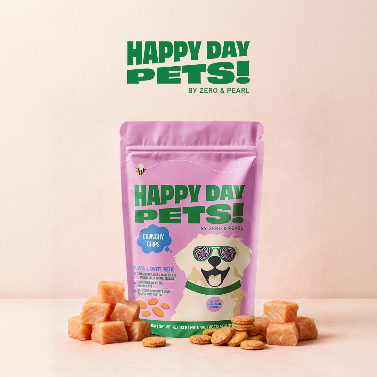 Happy Day Pets - Happy Day Pets Salmon &amp; Sweet Potato Chips Dog Treats