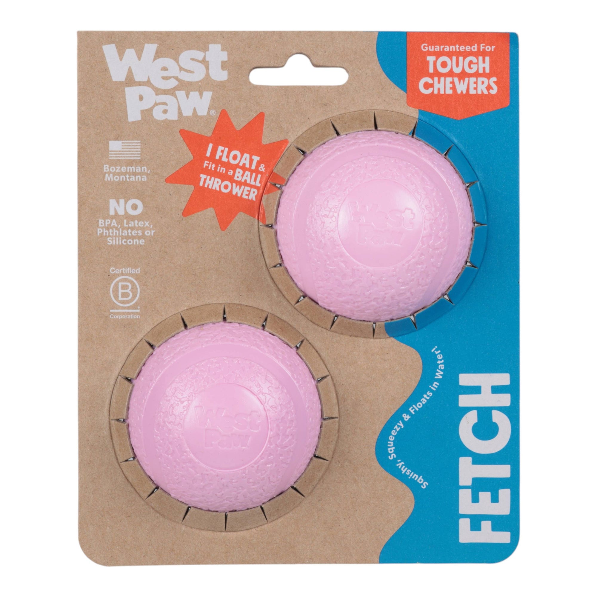West Paw - *Puppy* Bubblegum/Aqua Boundr® 2-Pack Dog Toy Ball: Bubblegum