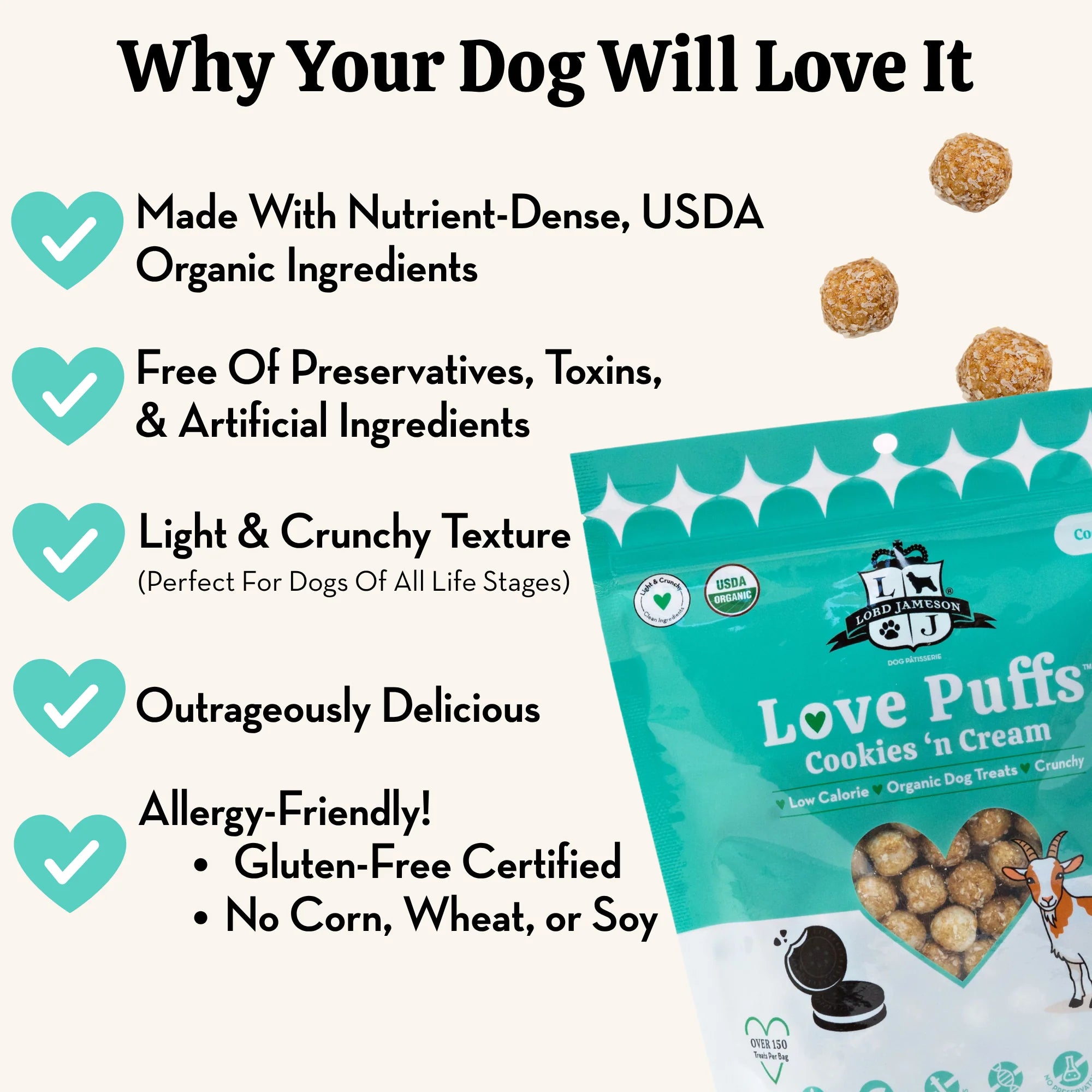 Lord Jameson Cookies &amp; Cream Love Puffs Organic Dog Treats