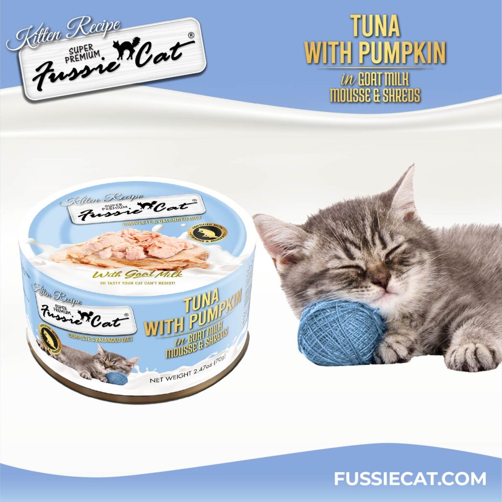 Fussie Cat Tuna with Pumpkin In Goat Milk Mousse &amp; Shreds Kitten Recipe