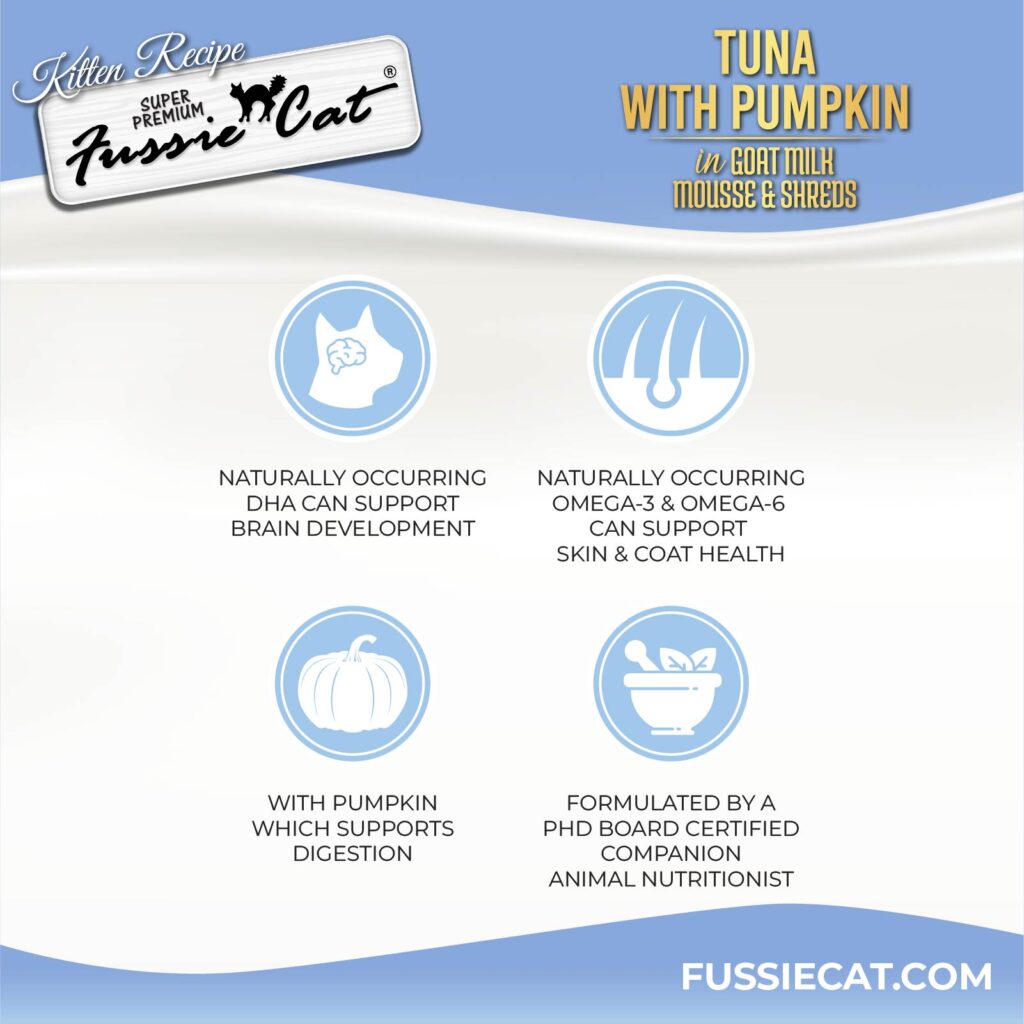 Fussie Cat Tuna with Pumpkin In Goat Milk Mousse &amp; Shreds Kitten Recipe