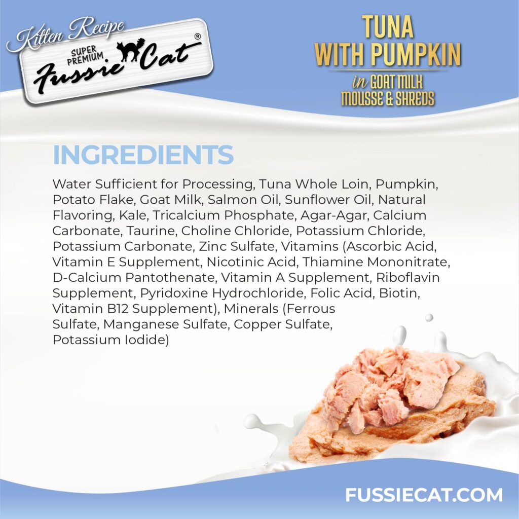 Fussie Cat Tuna with Pumpkin In Goat Milk Mousse &amp; Shreds Kitten Recipe