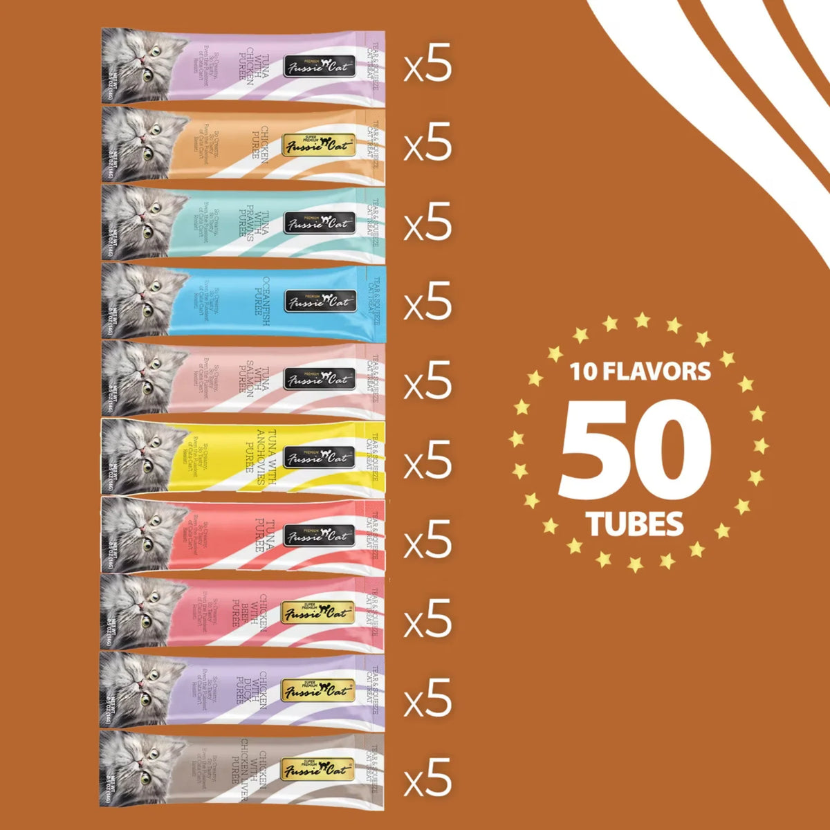 Fussie Cat Tuna &amp; Chicken 10 Flavor Variety Pack - 50 Count