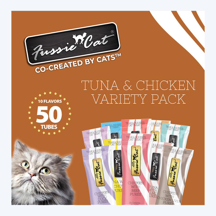 Fussie Cat Tuna &amp; Chicken 10 Flavor Variety Pack - 50 Count