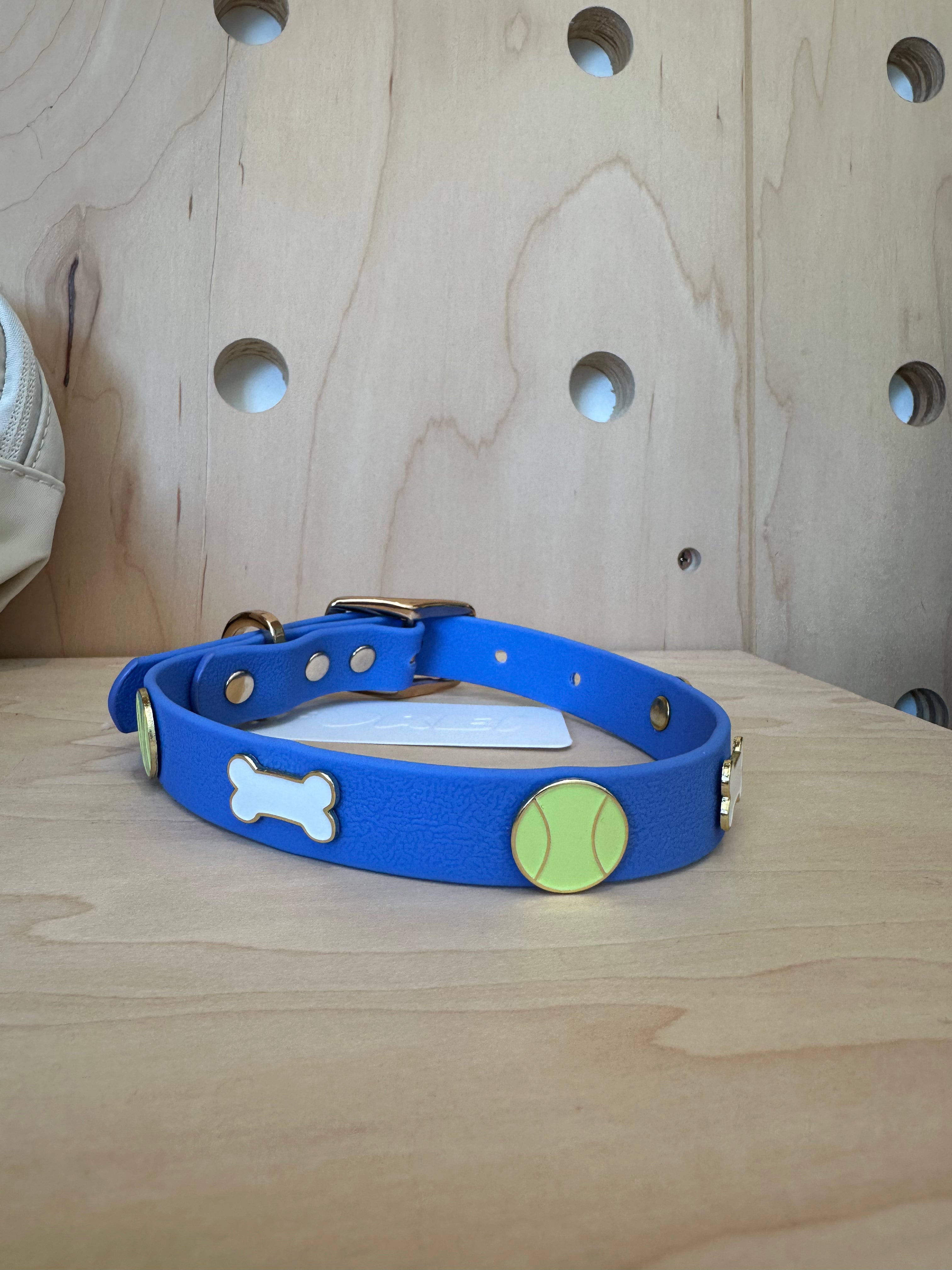Furei Pets - Bone & Tennis Ball Custom Collar - Sky Blue
