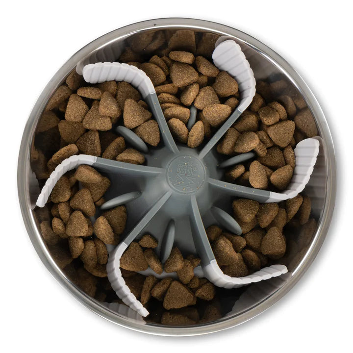 Messy Mutts Universal Slow Feeder Bowl Insert with Suction, 7.5&quot;, Cool Grey