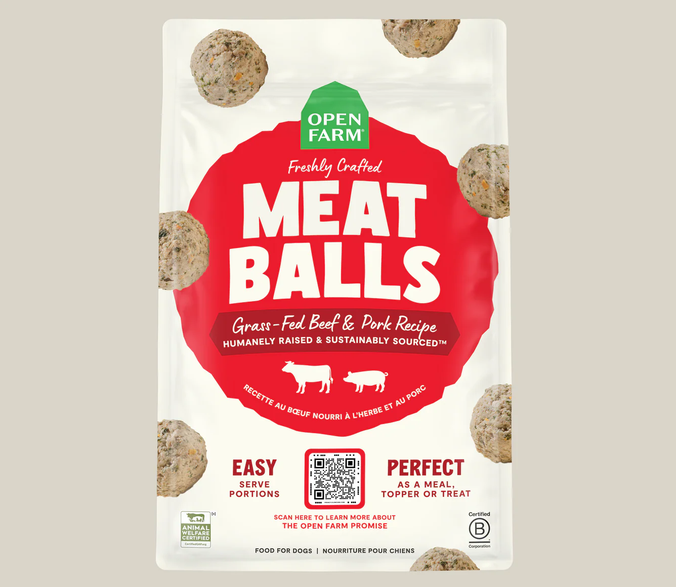 Open Farm Grass-Fed Beef &amp; Pork Freshly Crafted Meatballs for Dogs