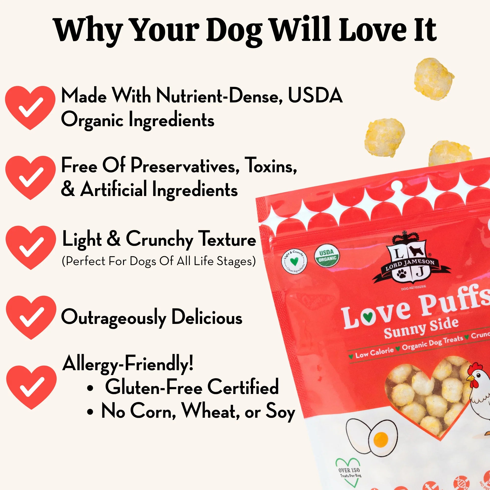 Lord Jameson Sunny Side Love Puffs Organic Dog Treats