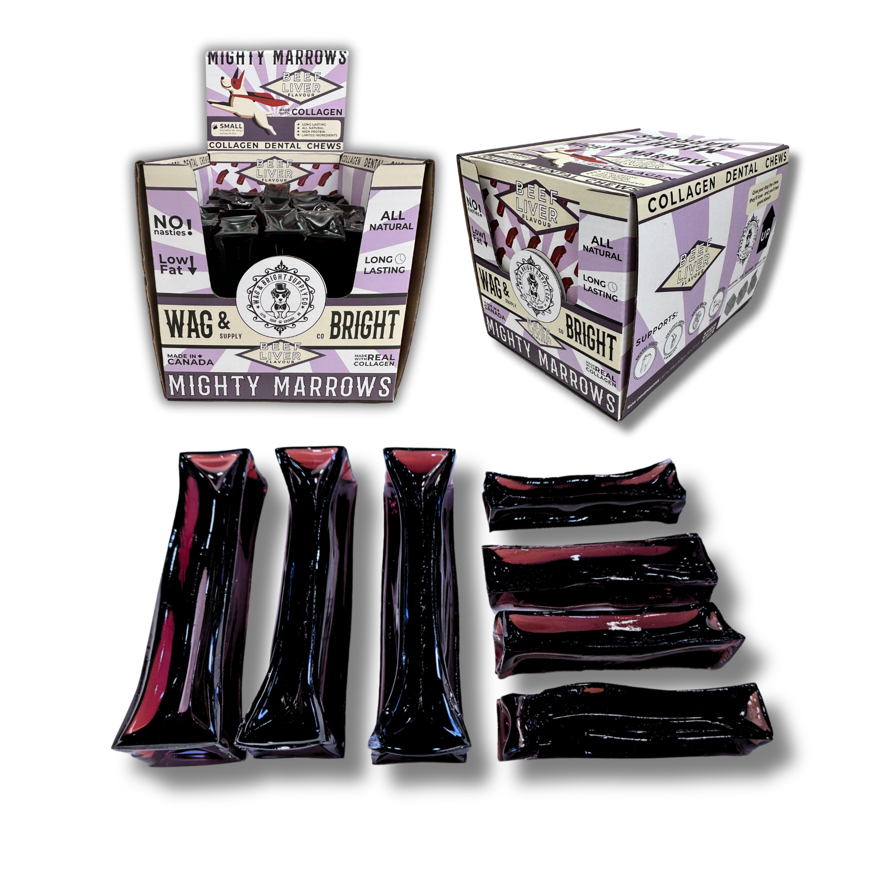 Wag &amp; Bright Supply Co. - Mighty Marrows Collagen Dental Chew - Beef Liver - 3 Sizes: Large