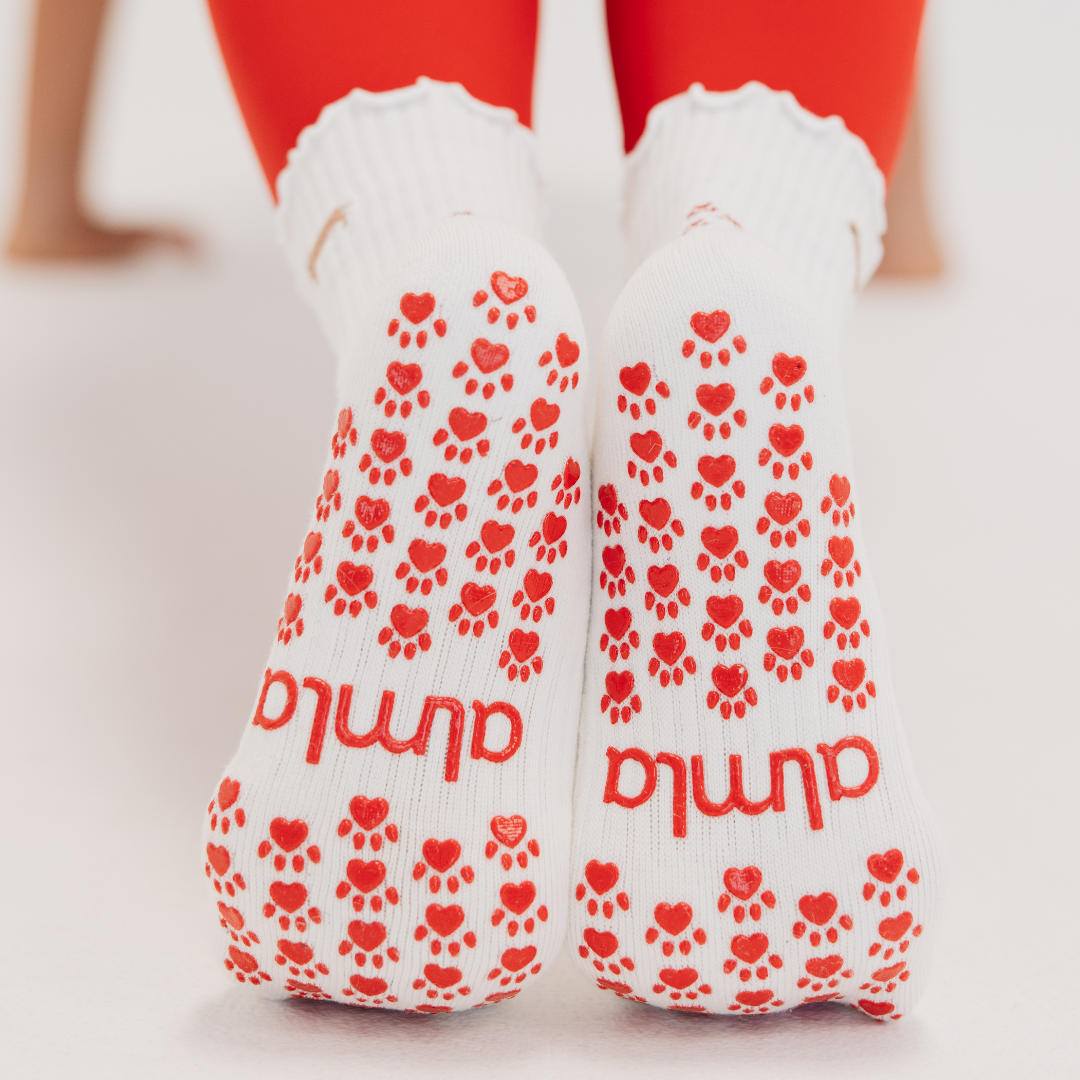 Almla Active - Dachshund Embroidered Pilates Socks Red Paw Grips