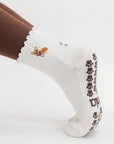 Almla Active - Corgi Embroidered Pilates Socks Brown Paw Grips