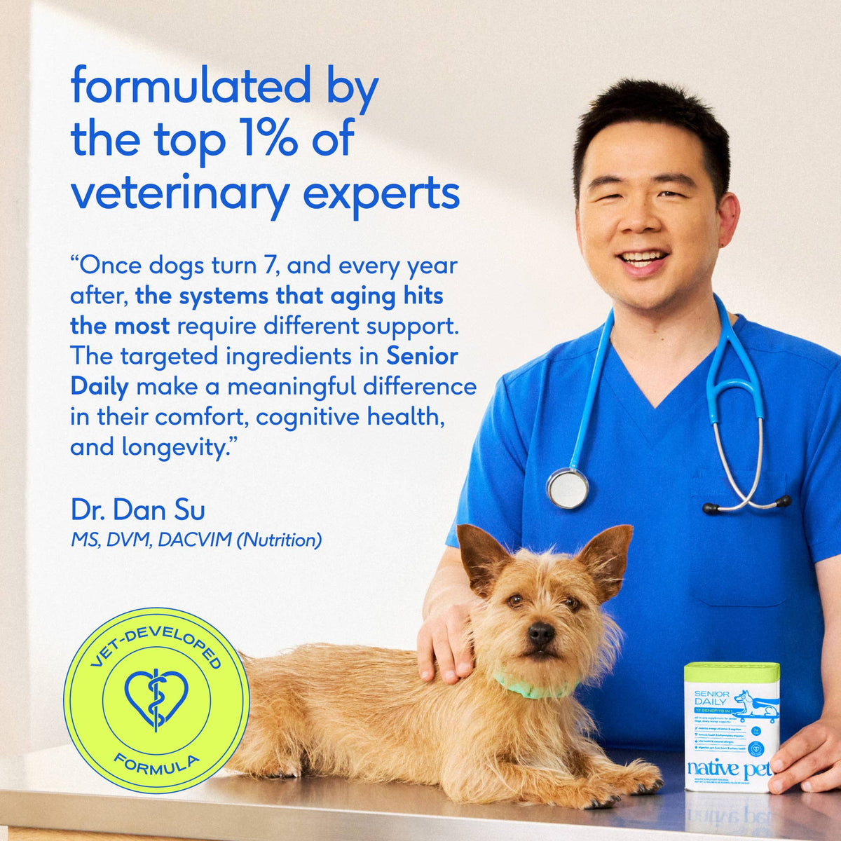 Native Pet - Senior Daily 12-in-1 Multivitamin Powder Supplement for Dogs: 60 scoops