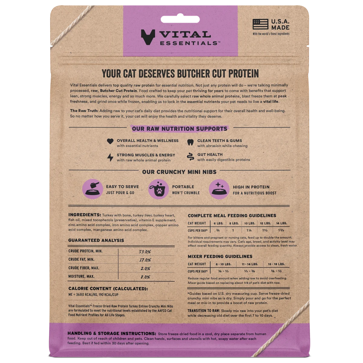 Vital Essentials Freeze-Dried Raw Protein Turkey Crunchy Nibs Cat Food