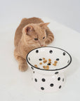 dexypaws - Cat Ceramic Bowl - White & Black Polka Dot