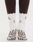 Almla Active - Corgi Embroidered Pilates Socks Brown Paw Grips