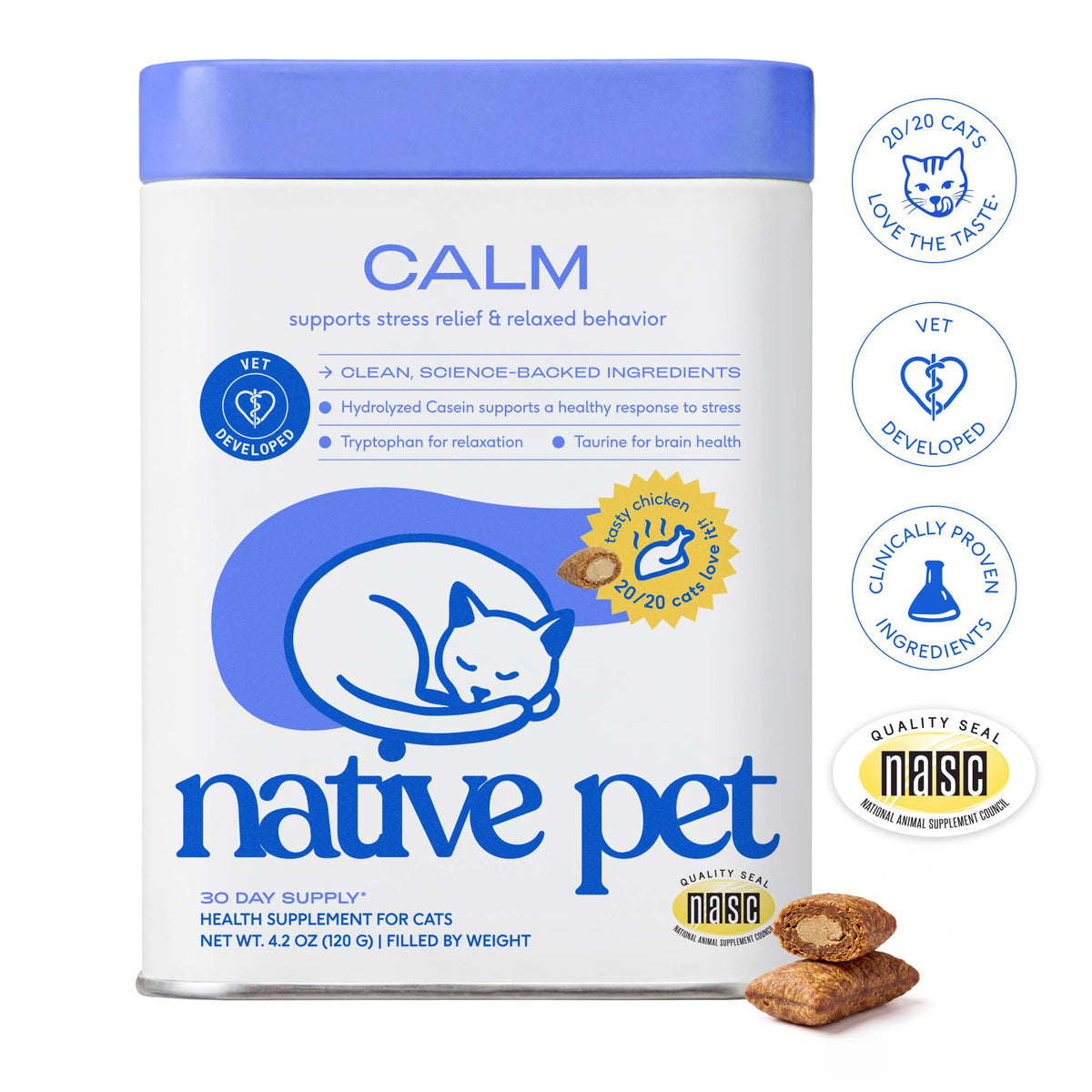 Native Pet - Calm Pillow Chews Anxiety &amp; Stress Supplement for Cats