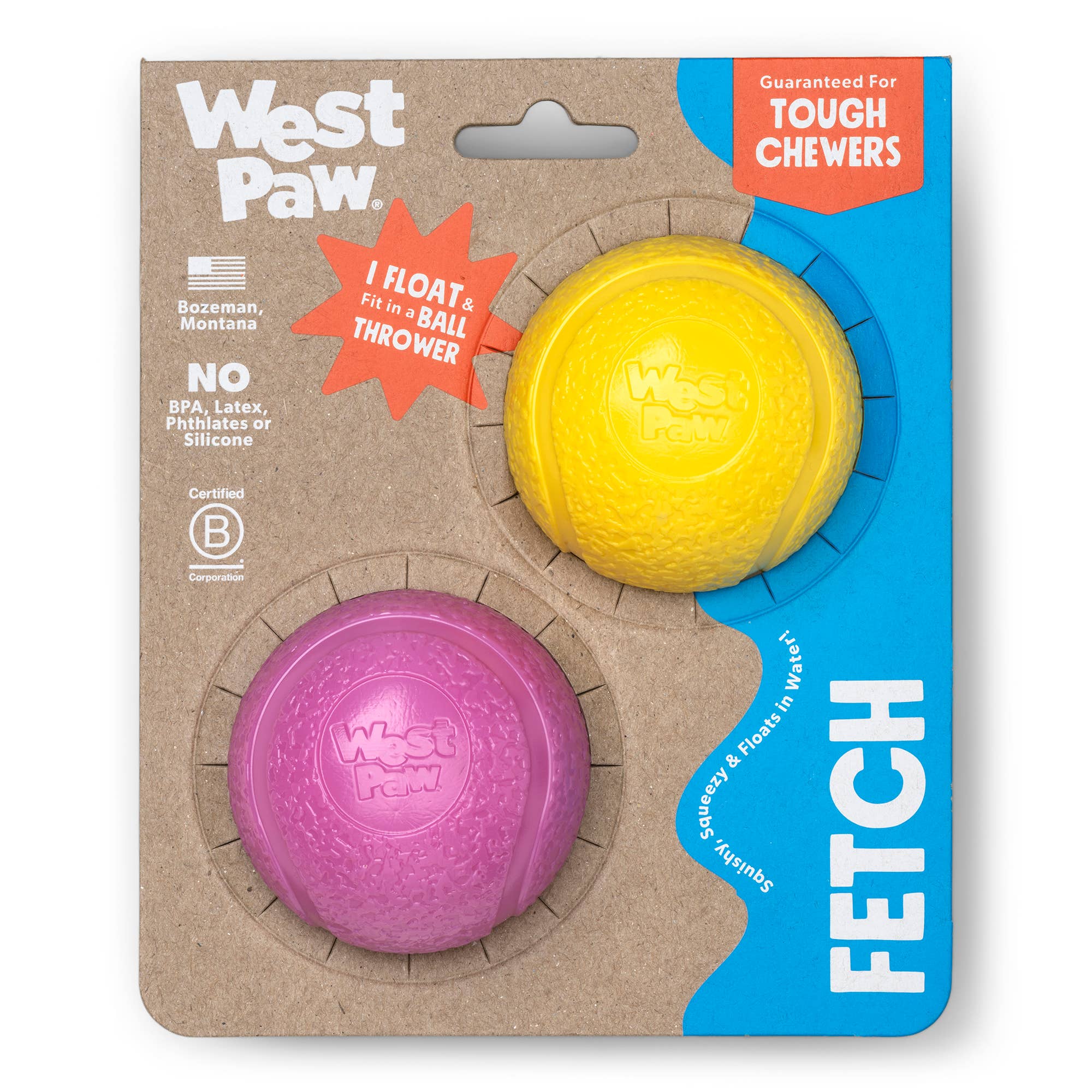 West Paw - Boundr® 2-Pack Dog Toy Ball for Play, Chew, and Fetch: Glow