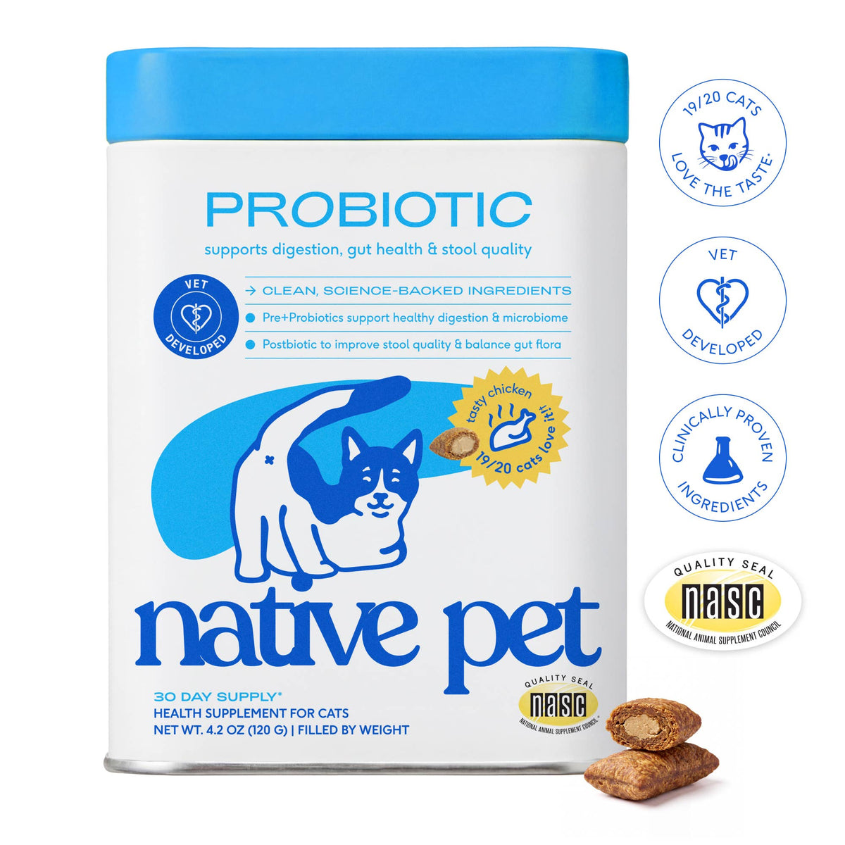 Native Pet - Probiotic Pillow Chews Digestive Supplement for Cats