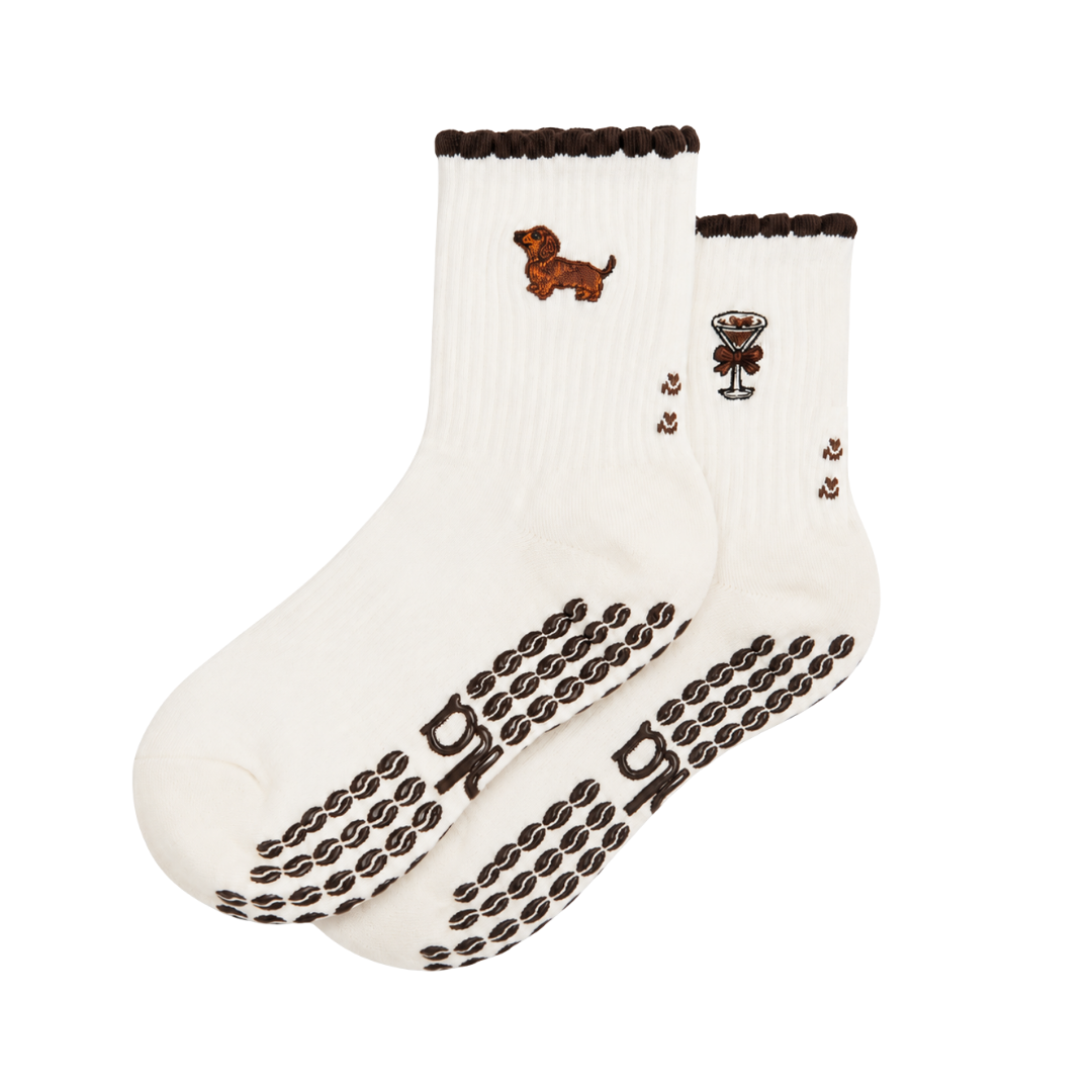 Almla Active - Dachshund &amp; Espresso Martini Double Sided Pilates Grip Sock: One Size
