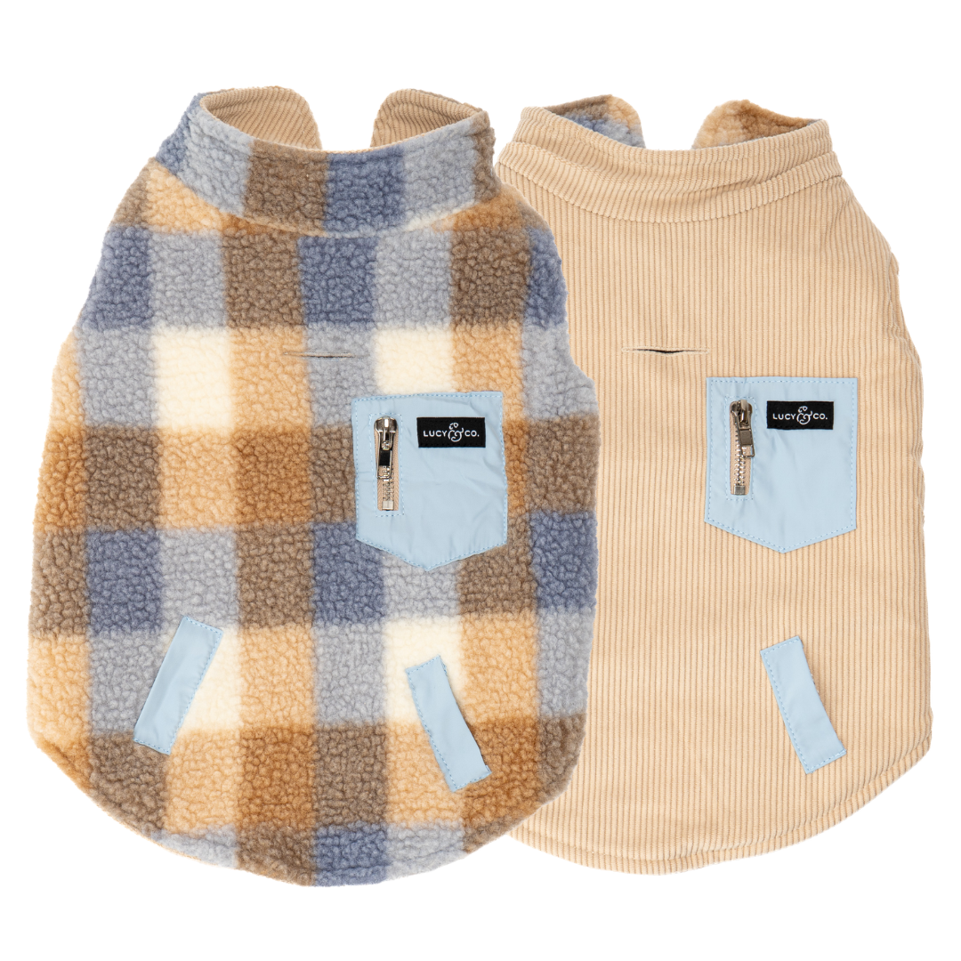 Lucy &amp; Co. - Blue Check Reversible Teddy Vest