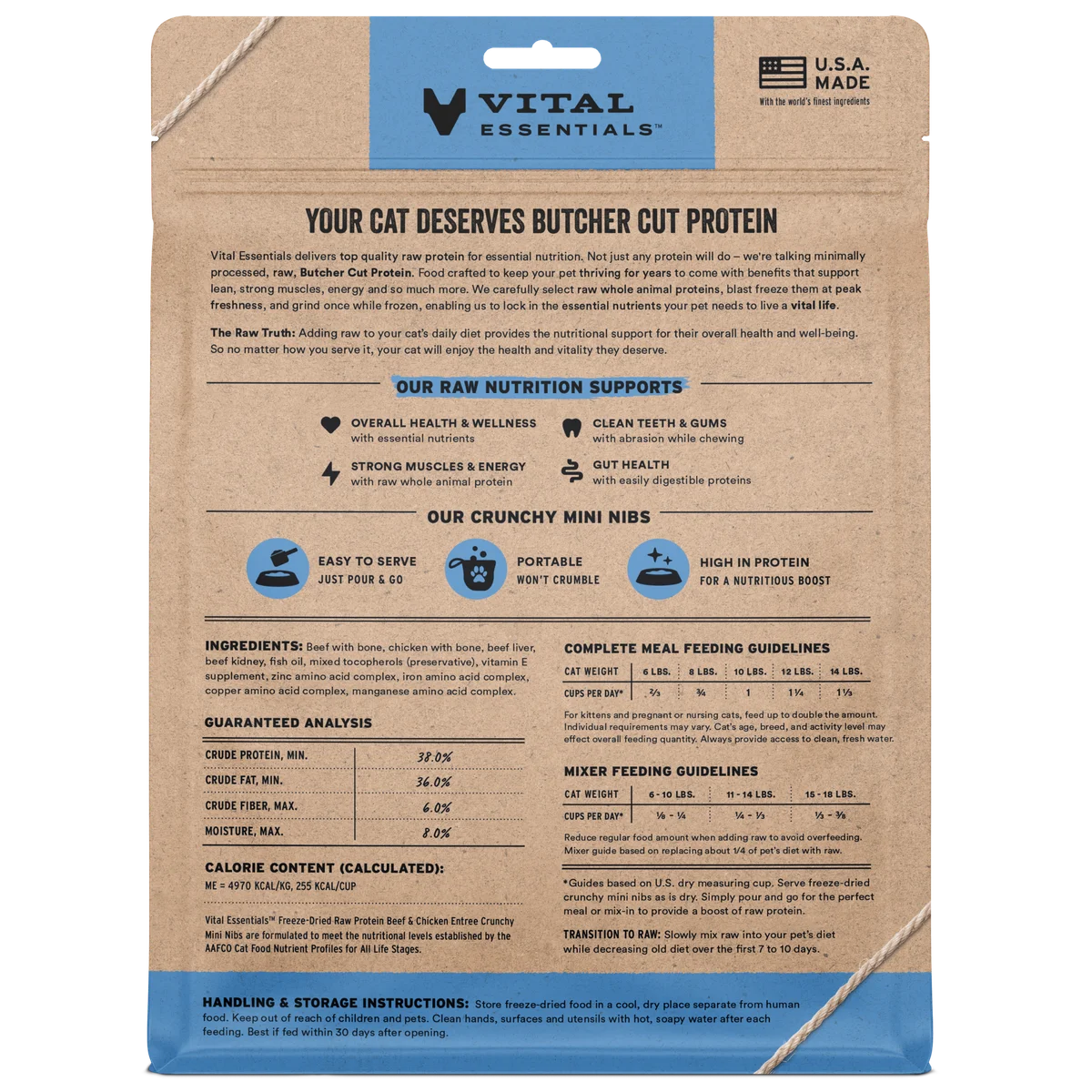 Vital Essentials Freeze-Dried Raw Protein Beef &amp; Chicken Crunchy Nibs Cat Food