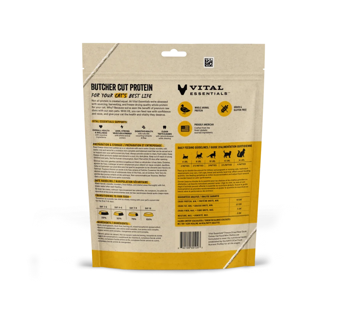 Vital Essentials Freeze-Dried Raw Protein Duck Mini Patties Cat Food