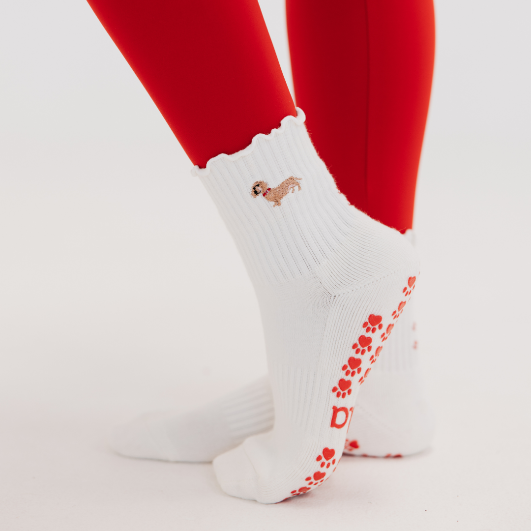 Almla Active - Dachshund Embroidered Pilates Socks Red Paw Grips