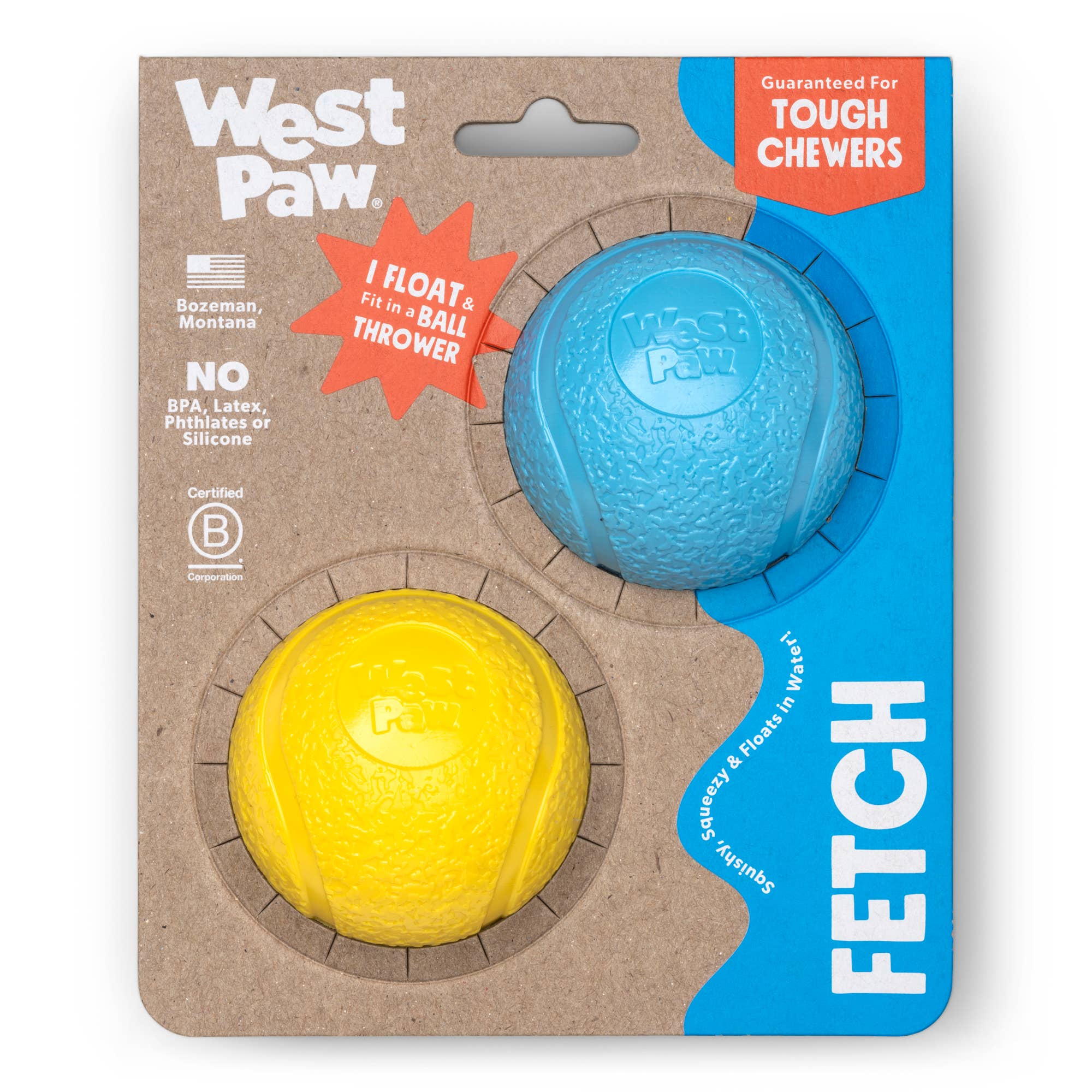 West Paw - Boundr® 2-Pack Dog Toy Ball for Play, Chew, and Fetch: Glow