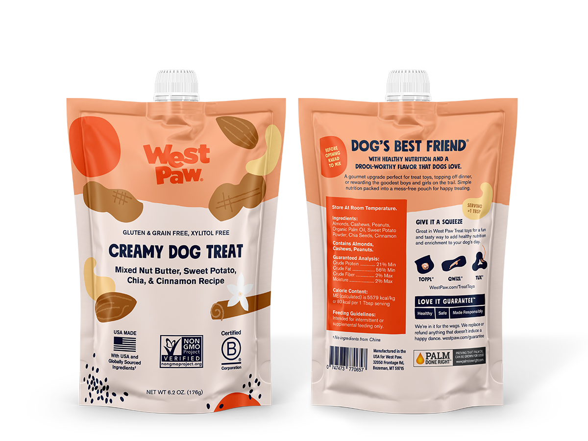 West Paw - Nut Butter, Sweet Potato, and Chia Seed Creamy Dog Treat: Case of 6
