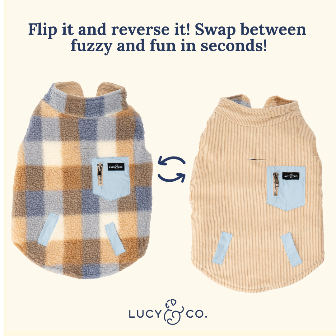 Lucy &amp; Co. - Blue Check Reversible Teddy Vest