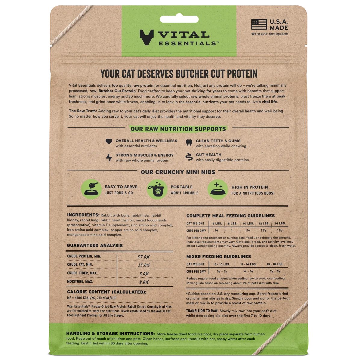 Vital Essentials Freeze-Dried Raw Protein Rabbit Crunchy Nibs Cat Food
