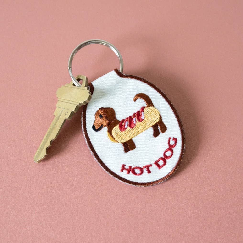 Lindy Stark Designs - Hot Dog Embroidered Keychain