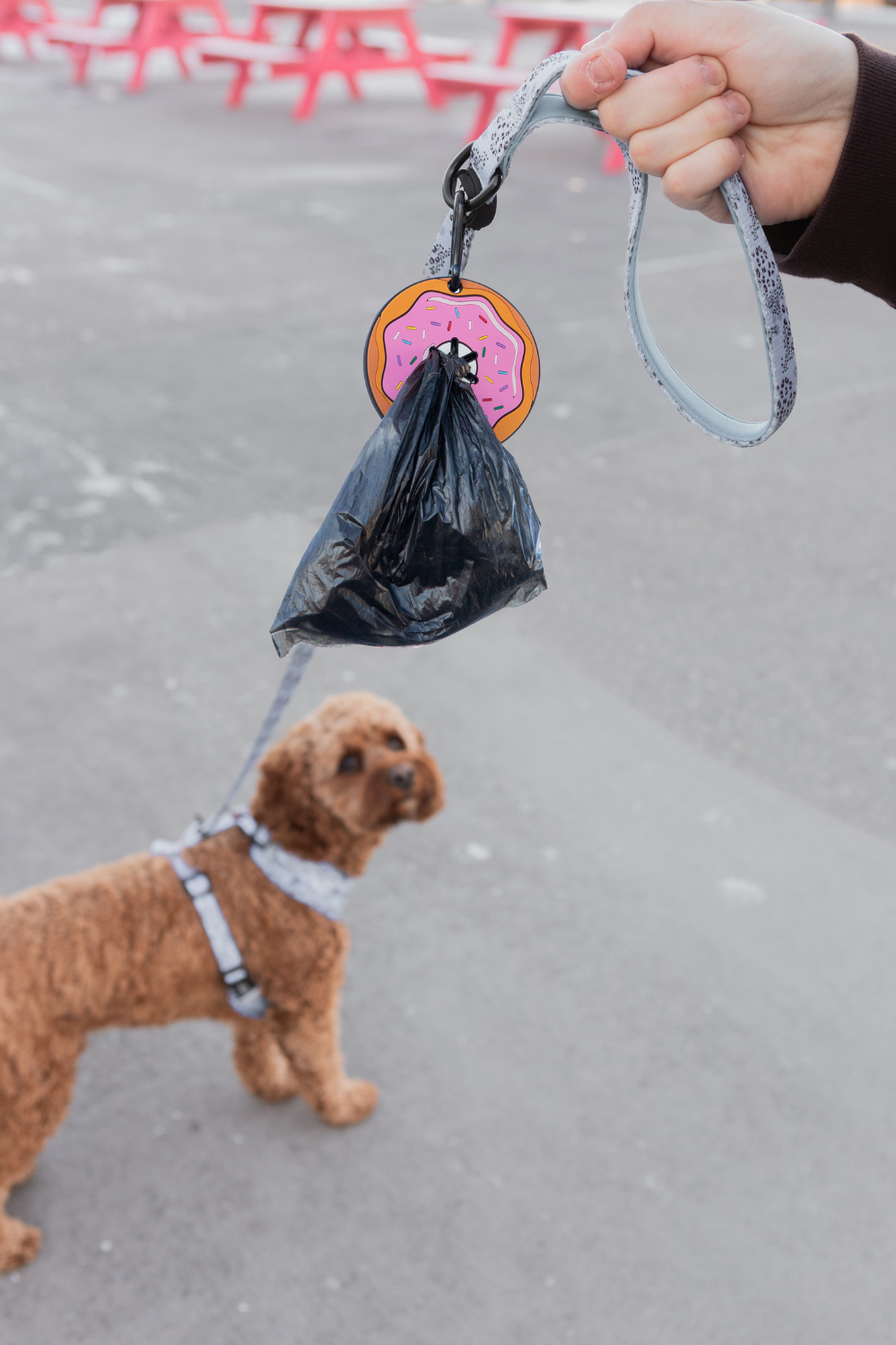 Woof &amp; Wonder - Pink Sprinkle Donut Poopy Loop® Used Dog Waste Bag Holder