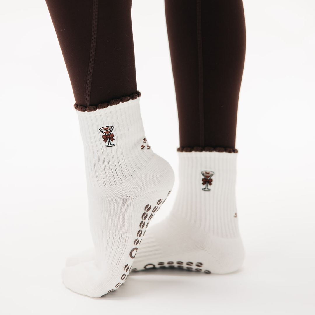 Almla Active - Dachshund &amp; Espresso Martini Double Sided Pilates Grip Sock: One Size