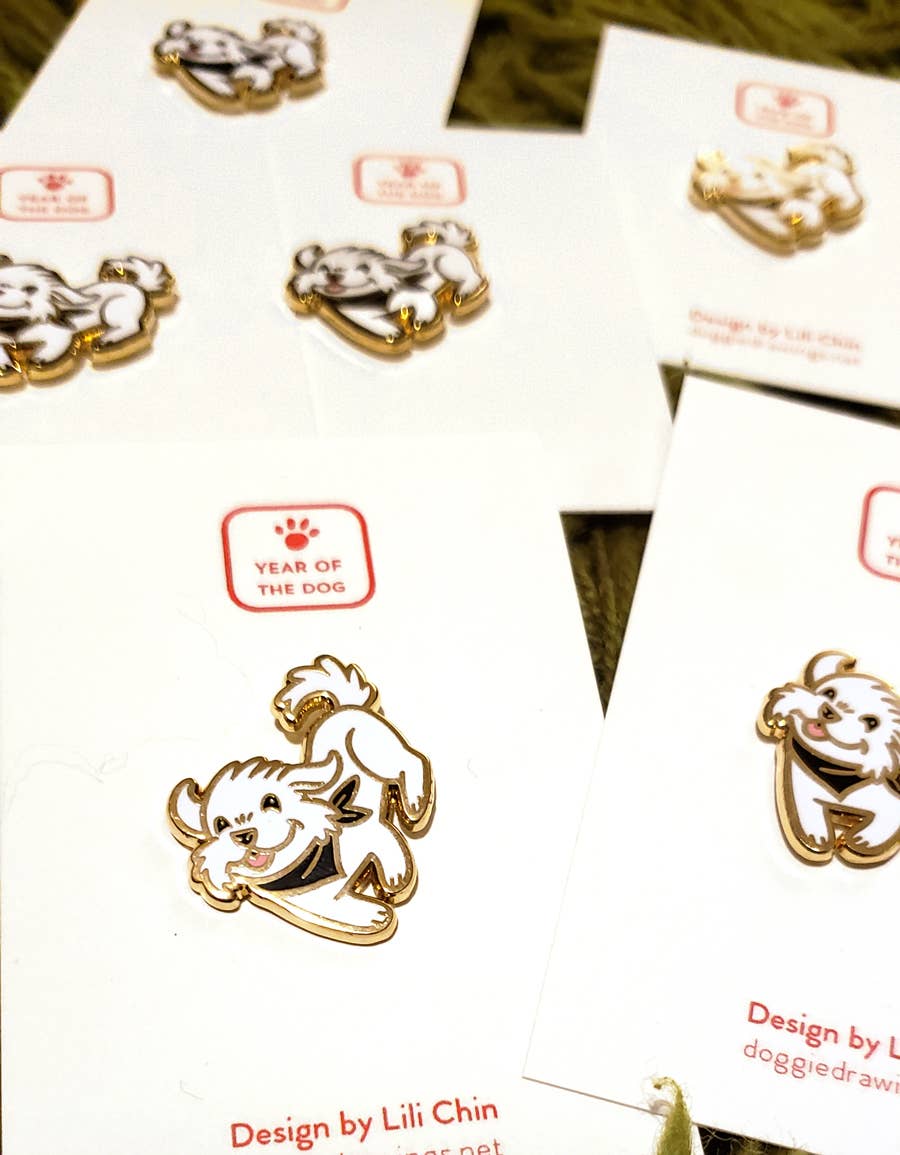 Lili Chin Art - Maltese /Fluffy white dog dog enamel pin