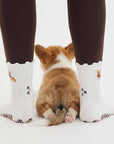 Almla Active - Corgi Embroidered Pilates Socks Brown Paw Grips
