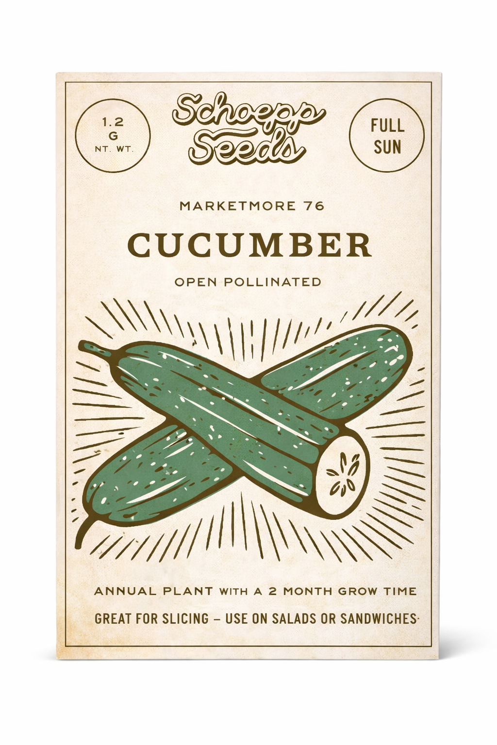 Schoepp Seeds - Cucumber, Heirloom Garden Seed Packets: Green